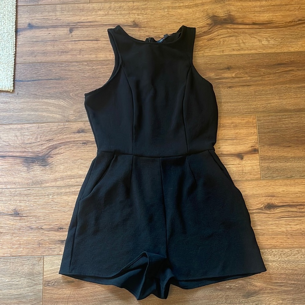 Black Tank-style romper with pockets